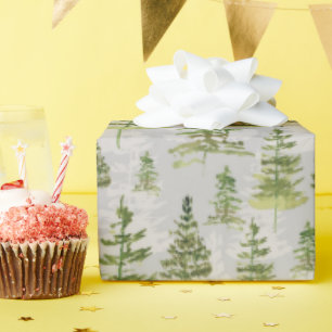 Papier Cadeau Aquarelle Cottagecore Pins À feuillage persistant