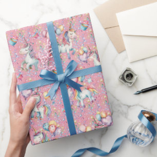 Papier Cadeau Aquarelle couleur mignonne Unicorn Anniversaire