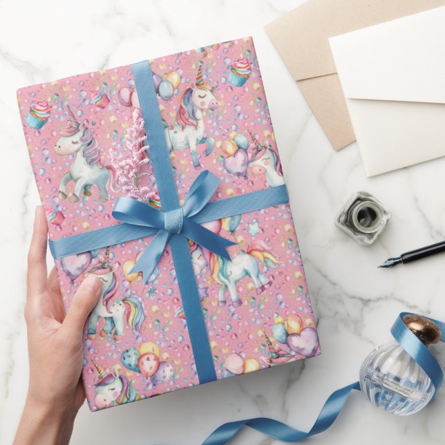 Papier Cadeau Aquarelle couleur mignonne Unicorn Anniversaire (Cadeaux)