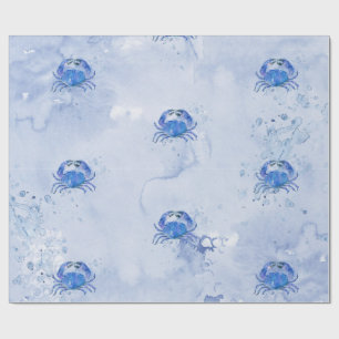 Papier Cadeau Aquarelle Crabe Bleu