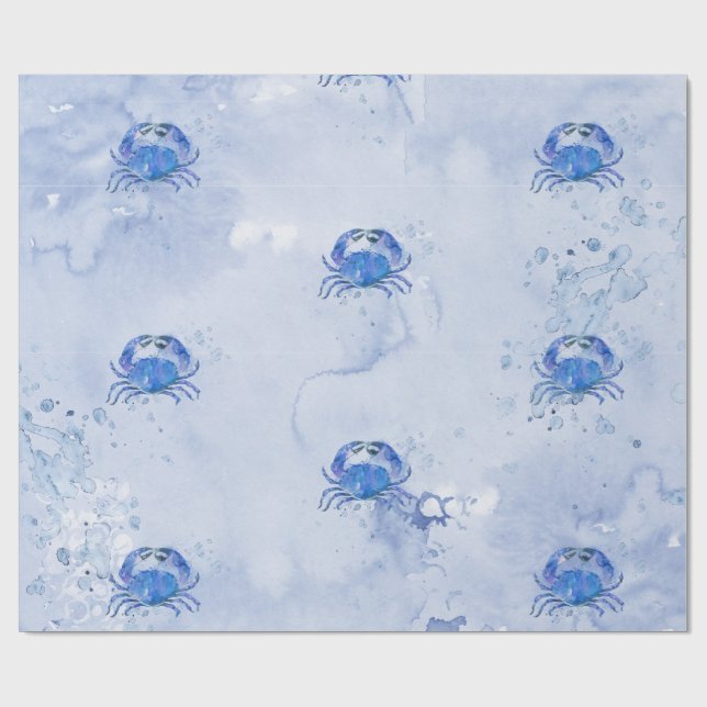 Papier Cadeau Aquarelle Crabe Bleu (Plat)