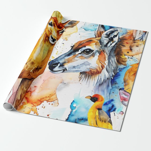 Papier Cadeau Aquarelle Créatures Collage (Déroulé)