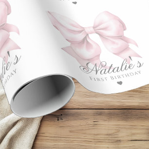 Papier Cadeau Aquarelle customisée Dusty Rose Bow 1er anniversai