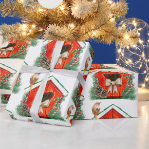 Papier Cadeau Aquarelle Cute Bird House Oiseaux art