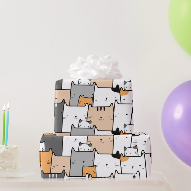 Papier Cadeau Aquarelle Cute Little Kitten Chats Dessins animaux (Cadeaux de fête)