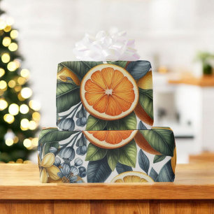 Papier Cadeau Aquarelle d'agrumes Orange Fruit Botanique Été