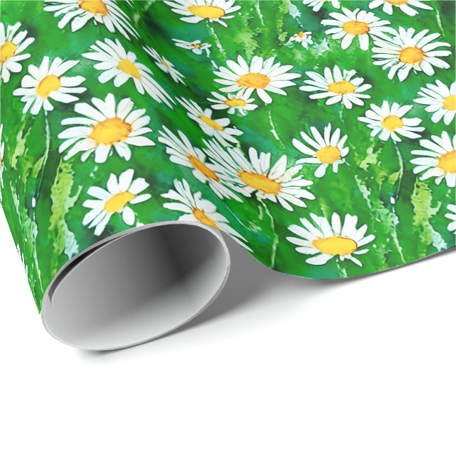 Papier Cadeau Aquarelle dans un champ vert (Coin rond)