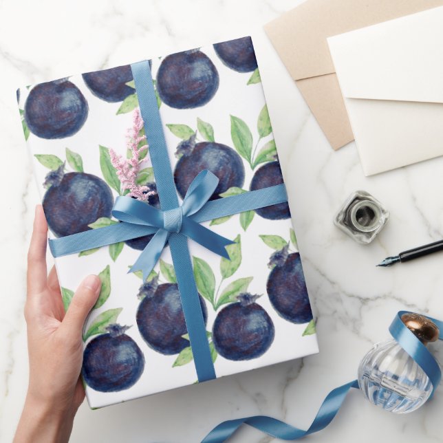 Papier Cadeau Aquarelle de bleuets doux peinte à la main (Cadeaux)