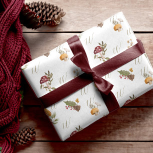 Papier Cadeau Aquarelle de bois Monogramme de champignon