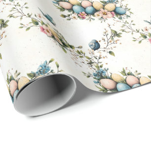 Papier Cadeau Aquarelle de charme Oiseaux de Pâques et printemps