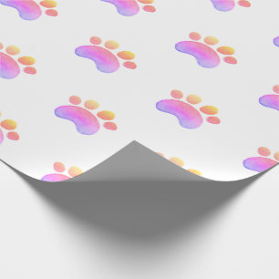 Papier Cadeau Aquarelle de chat Empreintes de pattes pourpresEmp