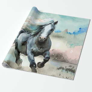 Papier Cadeau Aquarelle de cheval de trait majestueux