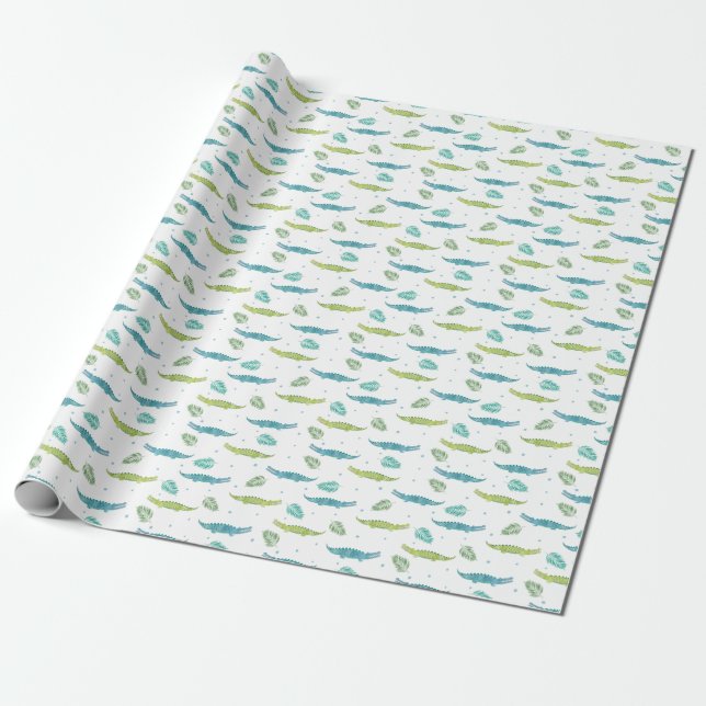 Papier Cadeau Aquarelle de crocodile : Motif Vintage d'alligator (Déroulé)