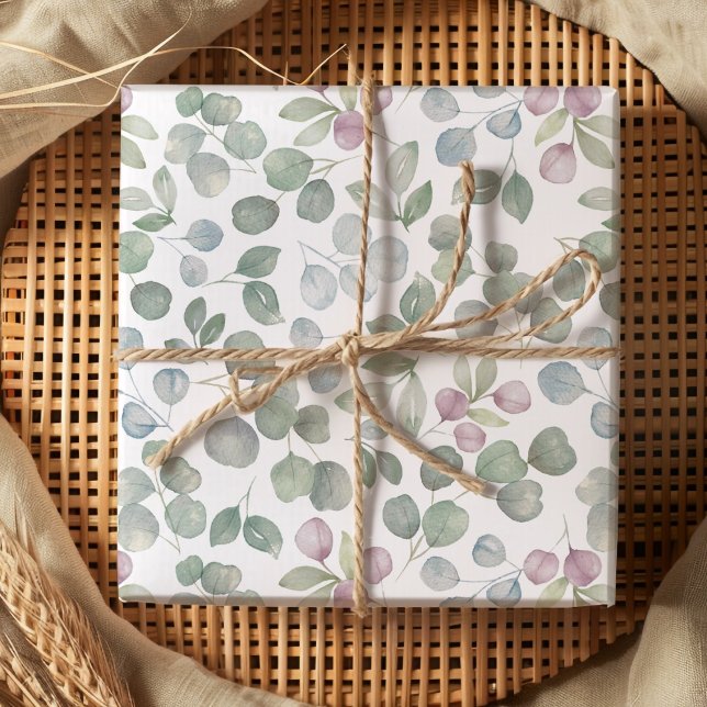 Papier Cadeau Aquarelle de feuillage d'eucalyptus vert sauge (Créateur téléchargé)