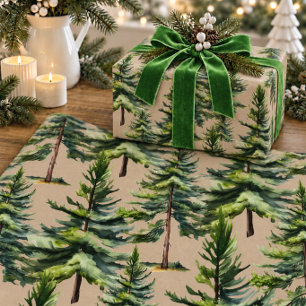 Papier Cadeau Aquarelle de forêt de bois de sapin XL Kraft de l'