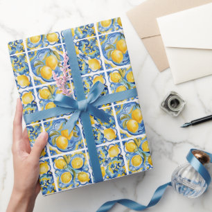Papier Cadeau Aquarelle de la côte amalfitaine Citron méditerran