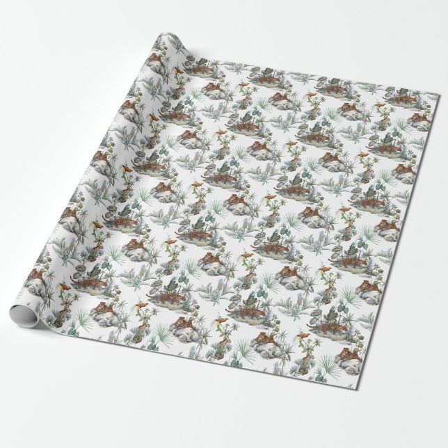 Papier Cadeau Aquarelle de la jungle léopard Scène tropicale (Déroulé)