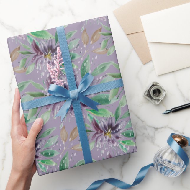 Papier Cadeau Aquarelle de lotus Abstraite violette congelée (Cadeaux)