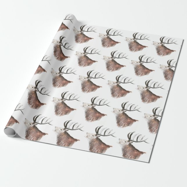 Papier Cadeau Aquarelle de Motif de cerfs Enveloppement rustique (Déroulé)