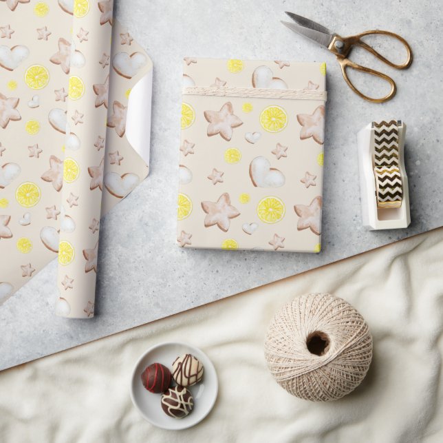 Papier Cadeau Aquarelle de pain de citron de Noël (Artisanat)
