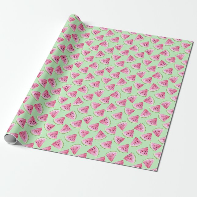 Papier Cadeau Aquarelle de pastèque, motif d'été sans soudure. (Déroulé)