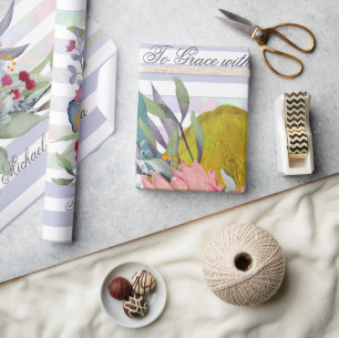 Papier Cadeau Aquarelle de Petra Love Floral rayé texte personna