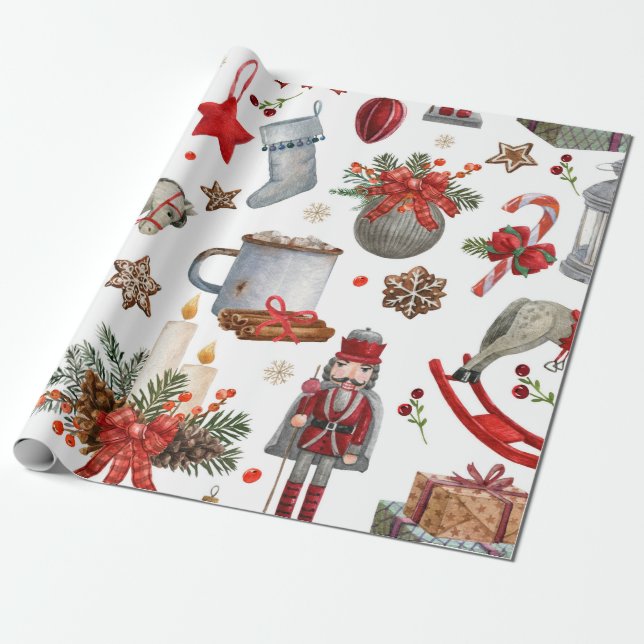 Papier Cadeau Aquarelle décoration de noël motif (Déroulé)