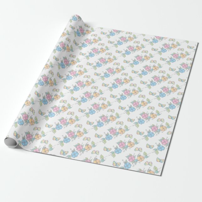 Papier Cadeau Aquarelle des papillons floraux (Déroulé)