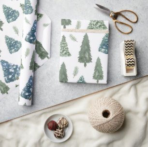Papier Cadeau Aquarelle d'hiver moderne pin vert arbre Noël