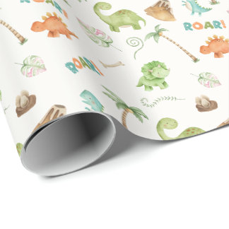 Papier Cadeau Aquarelle Dinosaur Anniversaire