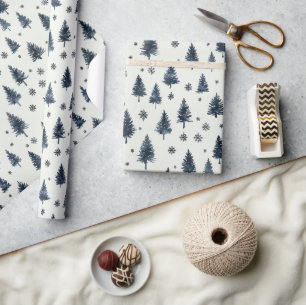 Papier Cadeau Aquarelle Doodle Noël Arbres et Snowflakes