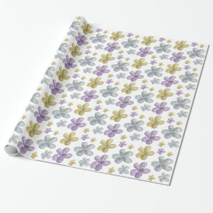 Papier Cadeau Aquarelle d'or violet Fleurs Inspirationnelles