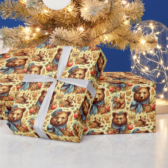 Papier Cadeau Aquarelle d'ours Vintage (Vacances)