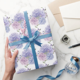 Papier Cadeau Aquarelle Dusty Blue & Lilac Hydrangeas Mariage