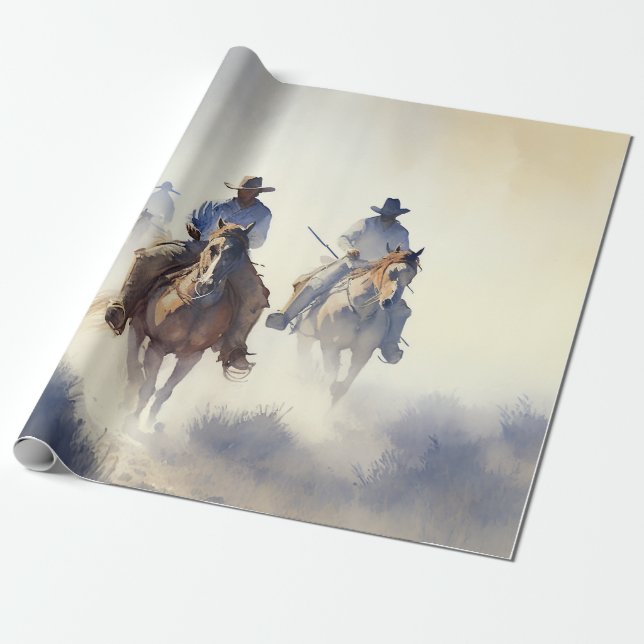 Papier Cadeau Aquarelle Dusty Western "Posse - The Chase" (Déroulé)