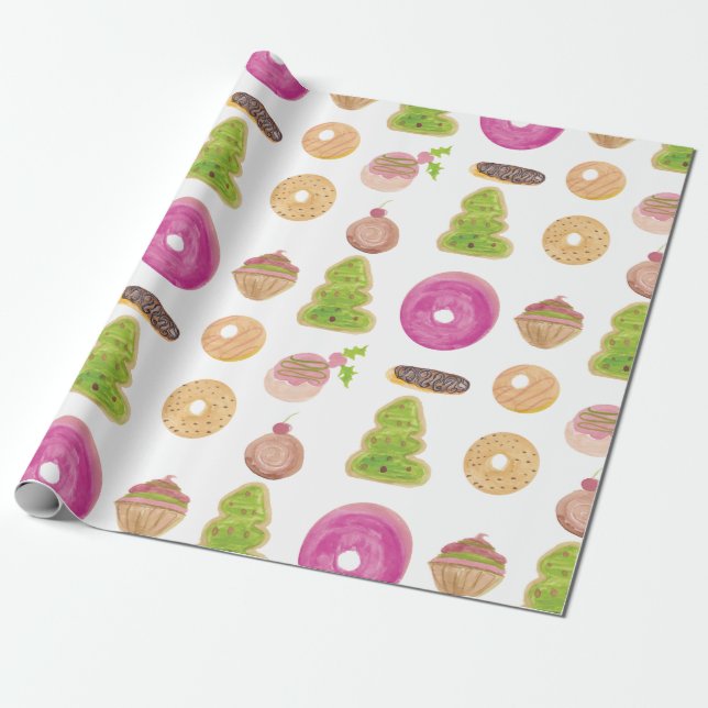 Papier Cadeau Aquarelle Eclair Donuts Fun Whimiscal Sweet (Déroulé)
