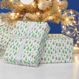 Papier Cadeau Aquarelle effet divers Fir Trees Thème
