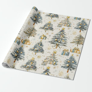 Papier Cadeau Aquarelle élégante Arbres de Noël