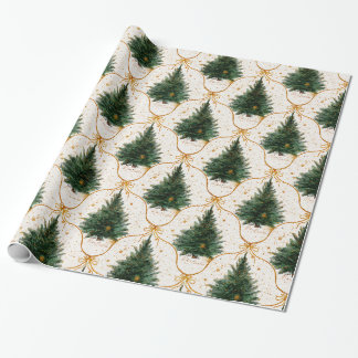 Papier Cadeau Aquarelle élégante Arbres de Noël avec des vaches