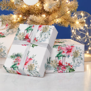 Papier Cadeau Aquarelle Élégante lanterne Vintage Arbre de Noël