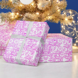 Papier Cadeau Aquarelle élégante motif floral rose sur fond blan