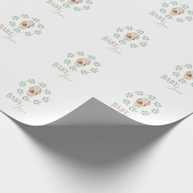 Papier Cadeau Aquarelle éléphante Wreath Baby Love (Coin)