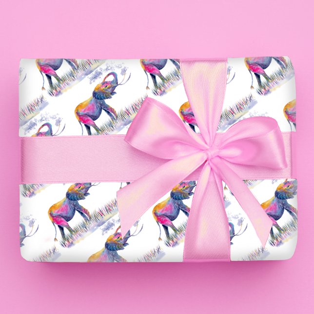 Papier Cadeau Aquarelle Eléphants colorés (Créateur téléchargé)