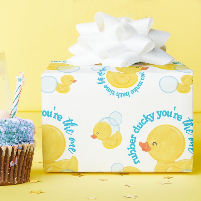 Papier Cadeau Aquarelle en caoutchouc Ducky Vous êtes le parti u (Rubber Ducky You're the One Watercolor Duck Wrapping Paper on White)
