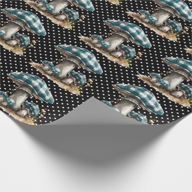 Papier Cadeau Aquarelle En vichy Jardin aux champignons (Coin)