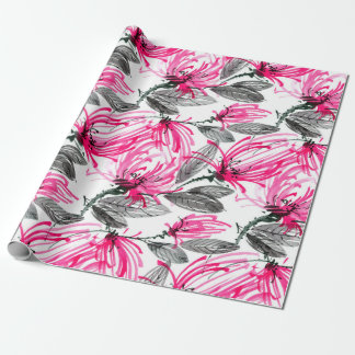 Papier Cadeau Aquarelle et encre illustration de fleur rouge ave