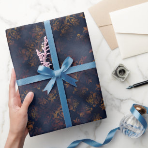 Papier Cadeau Aquarelle et motif Damas de patine de cuivre