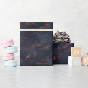Papier Cadeau Aquarelle et motif Damas de patine de cuivre