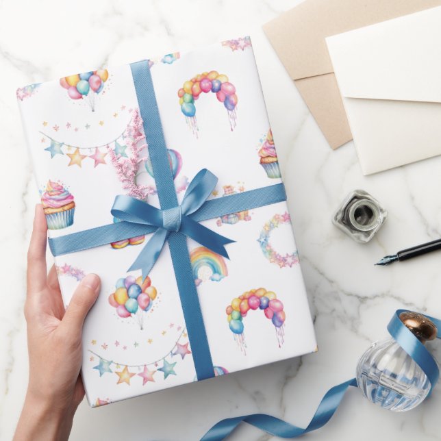 Papier Cadeau Aquarelle Étoiles et articles de fête Emballage pa (Cadeaux)