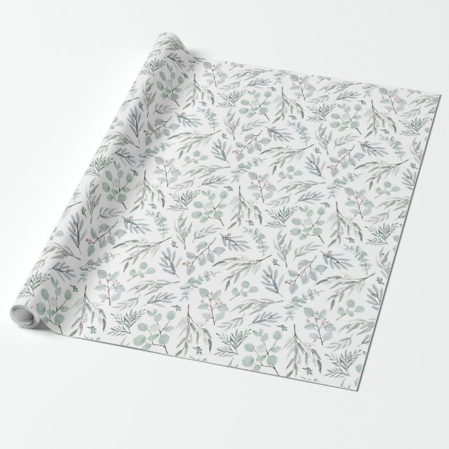 Papier Cadeau Aquarelle Eucalyptus Feuille Leafy Botanique (Déroulé)